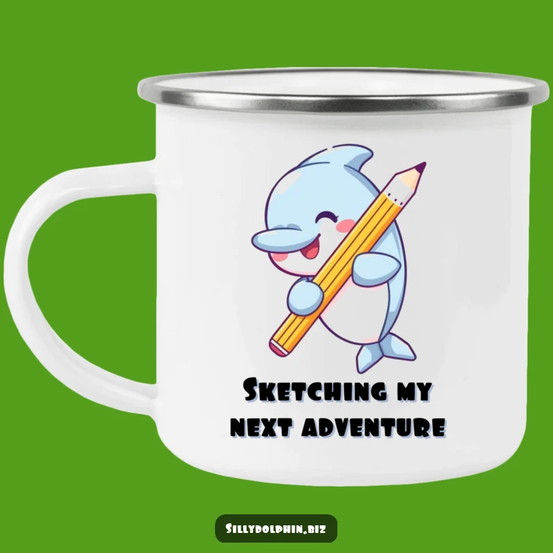 Funny Dolphin Pencil Camping Mug: Adventure in Creativity