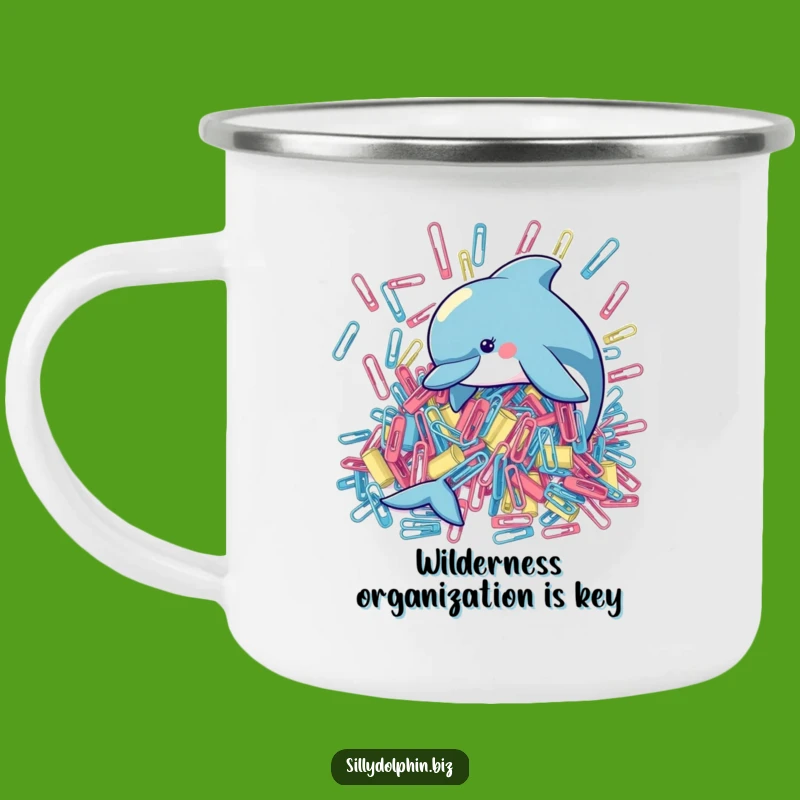 Funny Dolphin Paperclip Camping Mug: Adventure in Organization