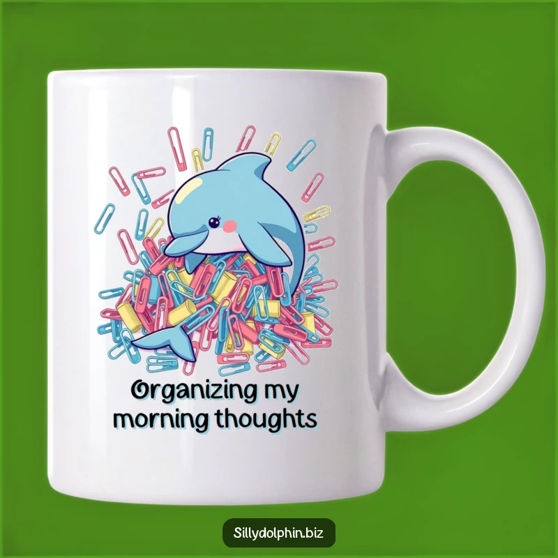 Funny Dolphin Organizing Paperclips Mug: Whimsical Office Humor Gift