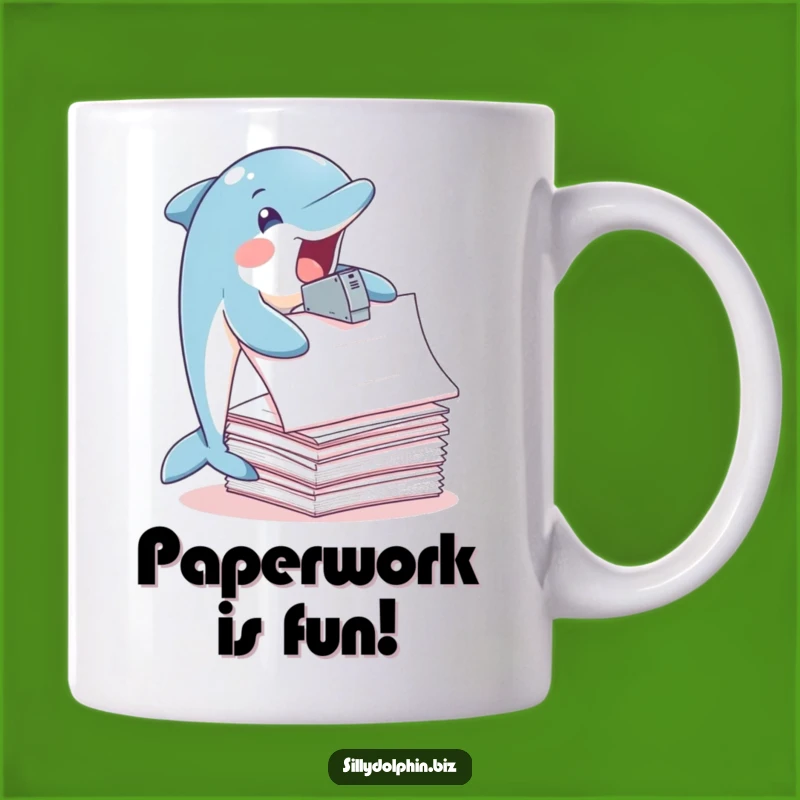 Funny Dolphin Stapler Mug: Busy Dolphin Tackling Tasks, Perfect Funny Gift