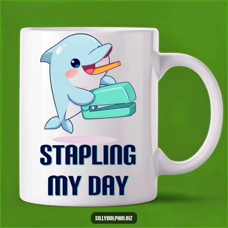 Funny Dolphin Stapler Mug - Enthusiastic Office & Gift Item