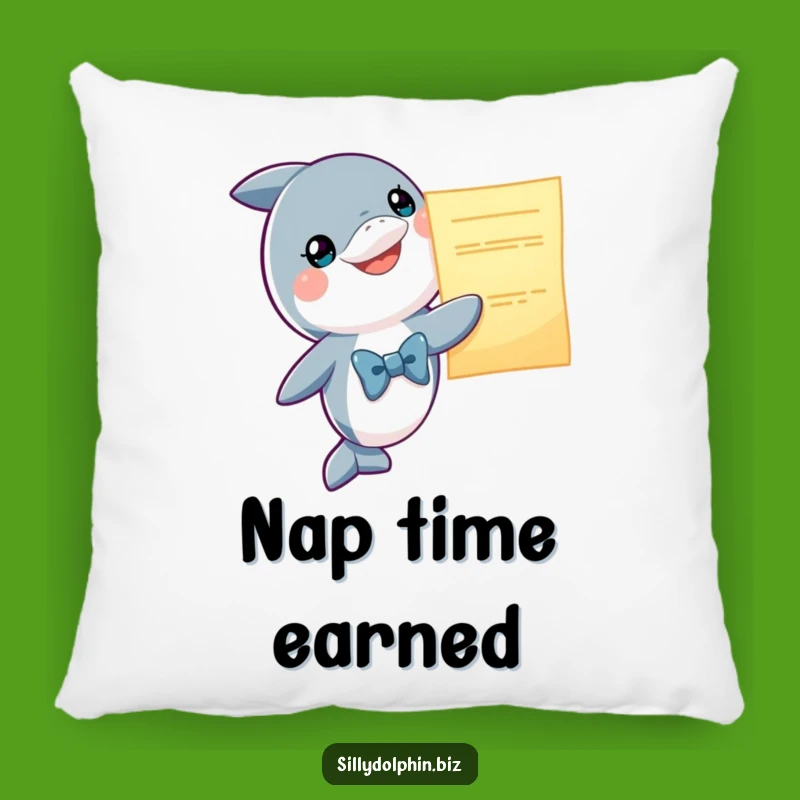 Funny Dolphin Bowtie Pillow: Comfy & Humorous Decor with a Presenting Dolphin, Gift Idea