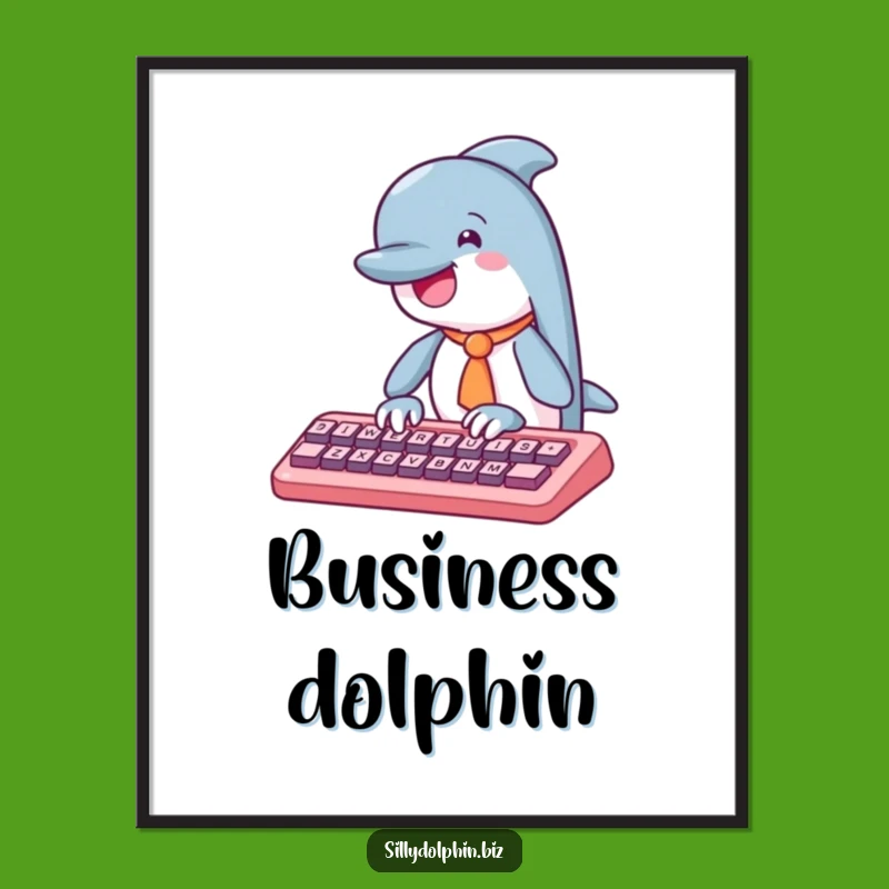 Funny Dolphin Tie Typing Digital Art Print - Instant Witty Decor