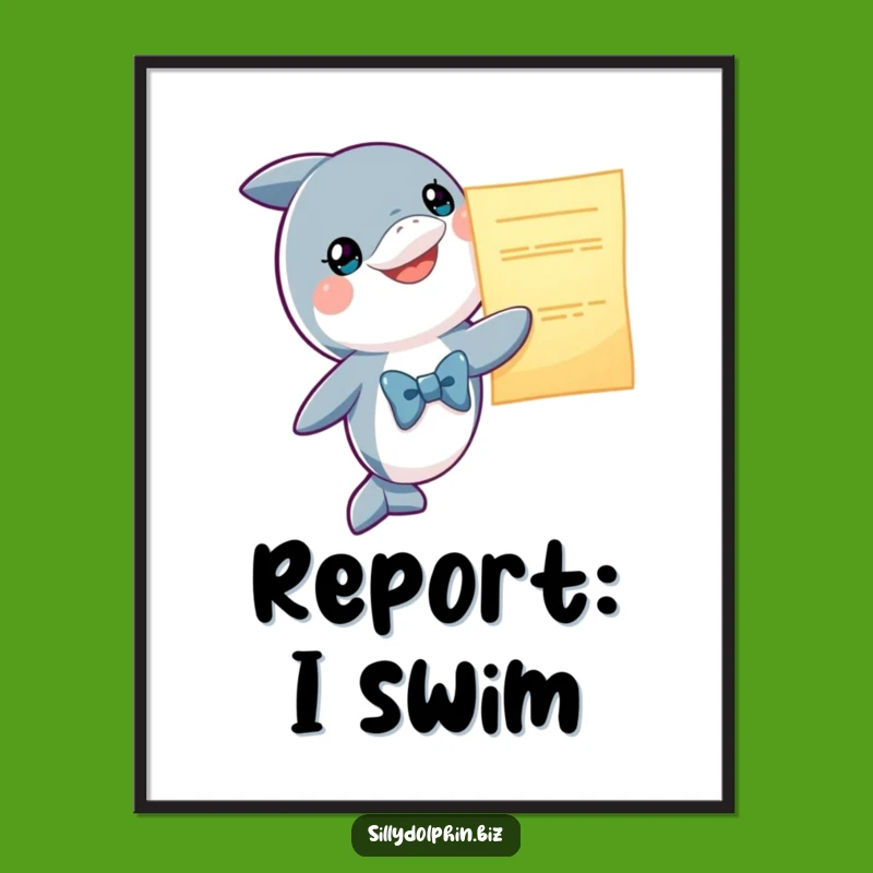 Funny Dolphin Bowtie Poster: Motivational Office Art with a Presenting Dolphin, Funny Gift