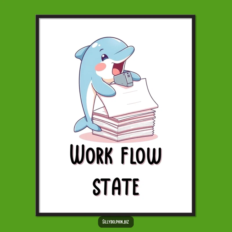 Funny Dolphin Stapler Poster: Motivational Office Dolphin Art, Great Funny Gift