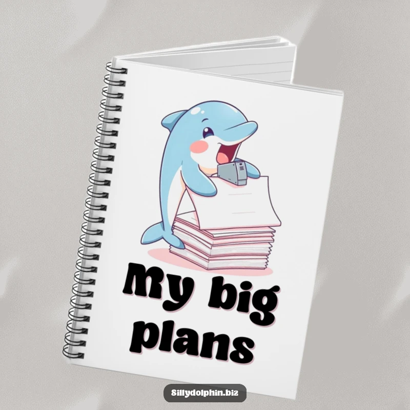 Funny Dolphin Notebook: Dolphin joyfully staples oversized papers with fins, for task management