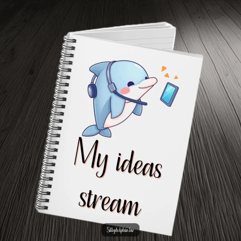 Funny Dolphin Notebook: Dolphin with headset looks enthusiastically at a floating screen, for tech notes