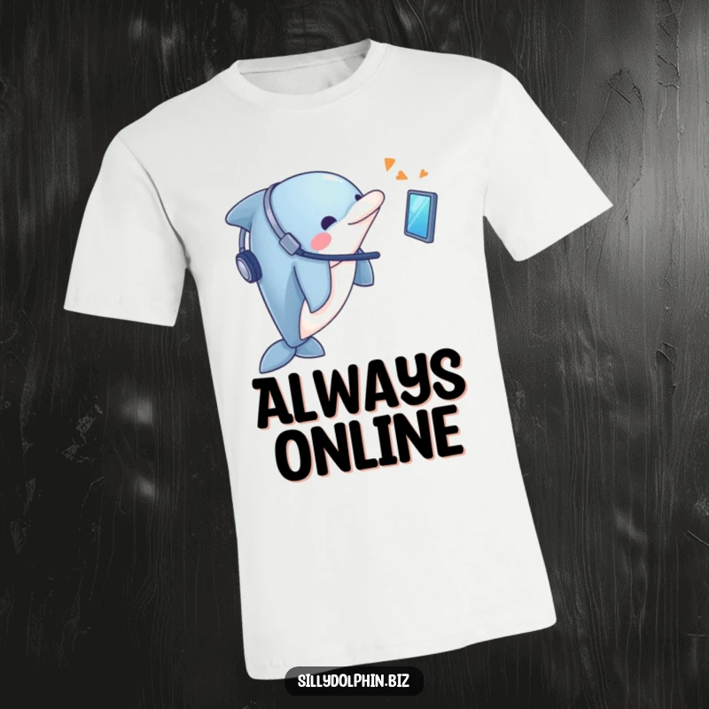 Funny Dolphin T-Shirt: Dolphin wearing a headset is enthusiastic about a floating screen, fun gift